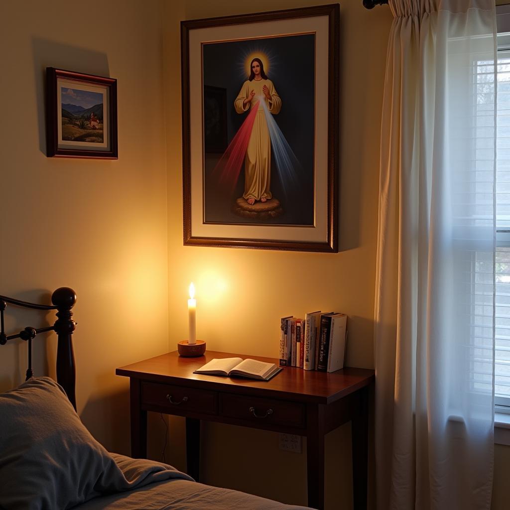 Divine Mercy Framed Art in a Prayer Room