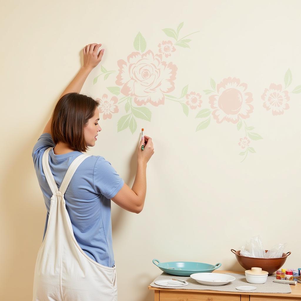 DIY Floral Nursery Wall Art with Stencils