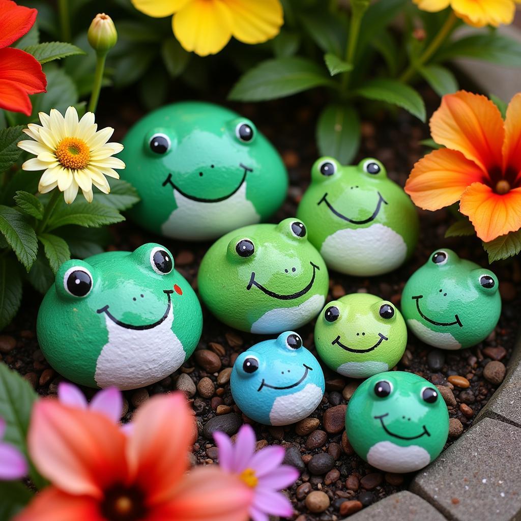 DIY Painted Rock Frogs in a Garden