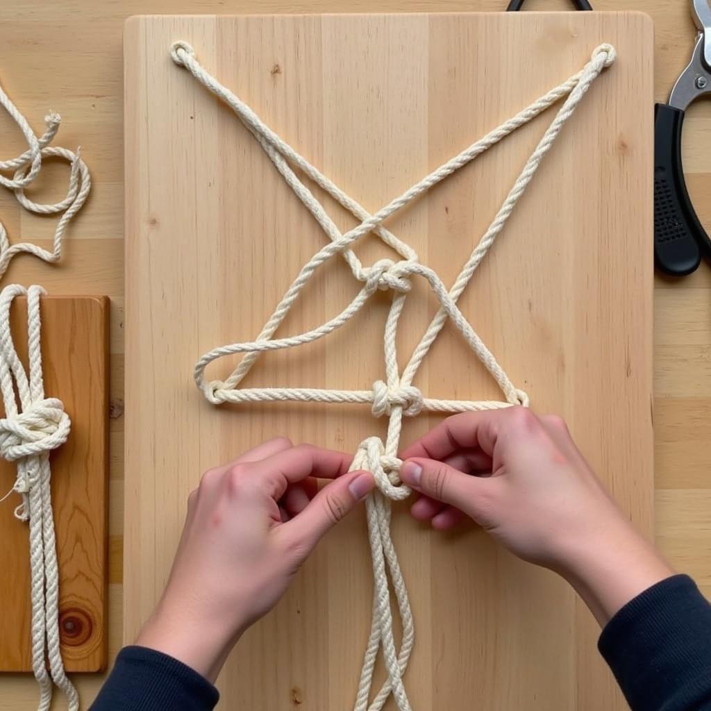 DIY rope wall art with geometric pattern