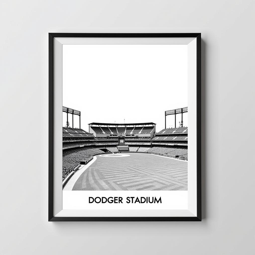 Dodger Stadium Vintage Black and White Framed Print