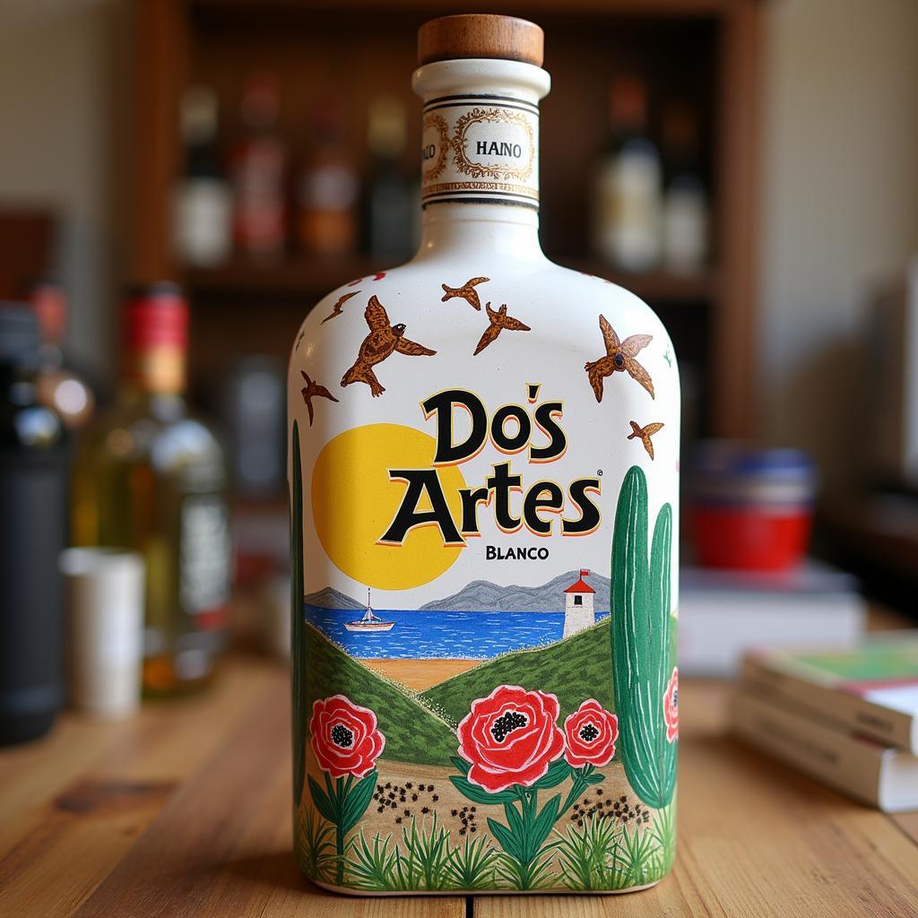 Hand-painted Dos Artes Blanco tequila bottle