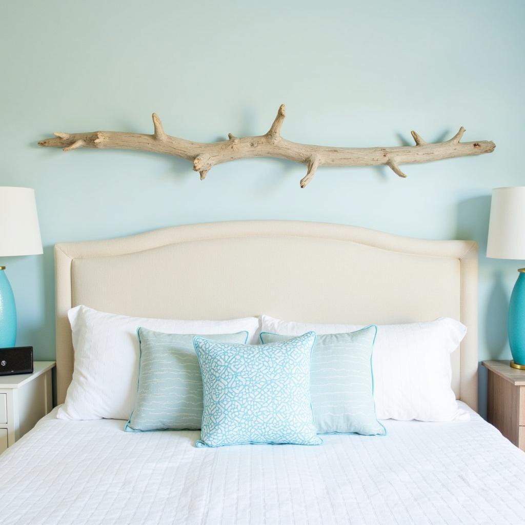 Driftwood Wall Sculpture in a Coastal-Themed Bedroom