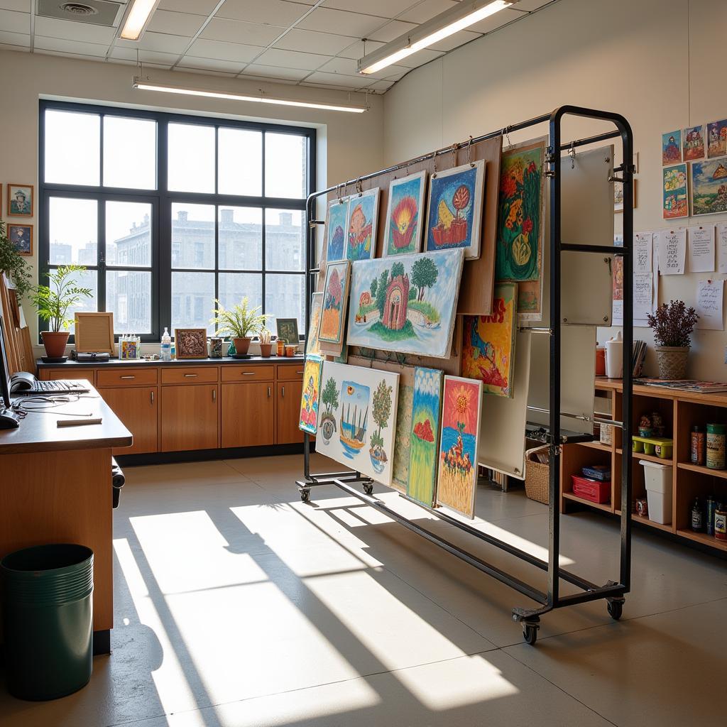 Art Drying Rack in a Classroom Studio