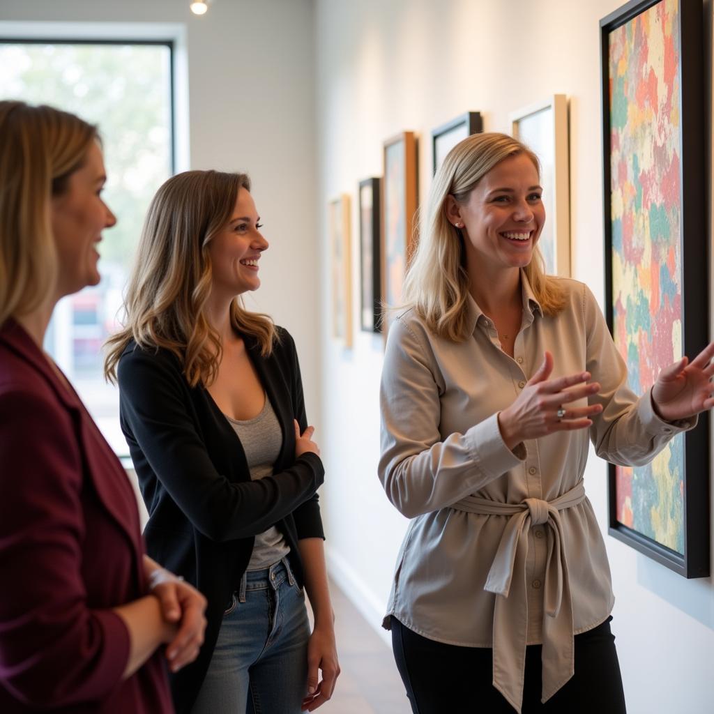 Dunedin Fine Arts Center Gallery Assistant interacting with visitors