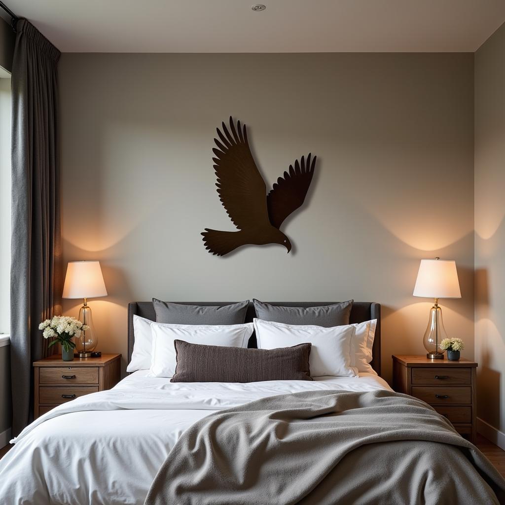 Eagle metal wall art in a bedroom