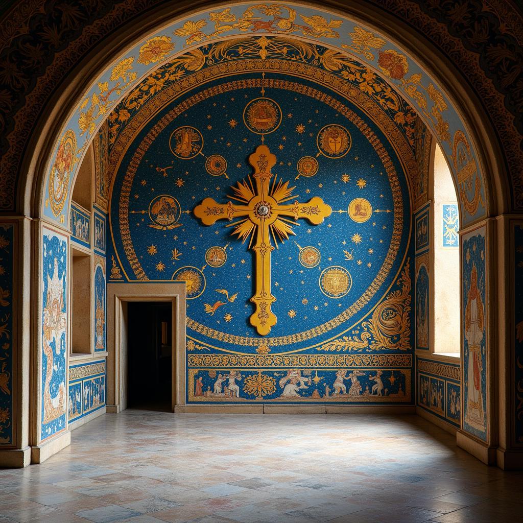 Early Christian mosaic art within the Mausoleum of Galla Placidia, Ravenna, Italy.