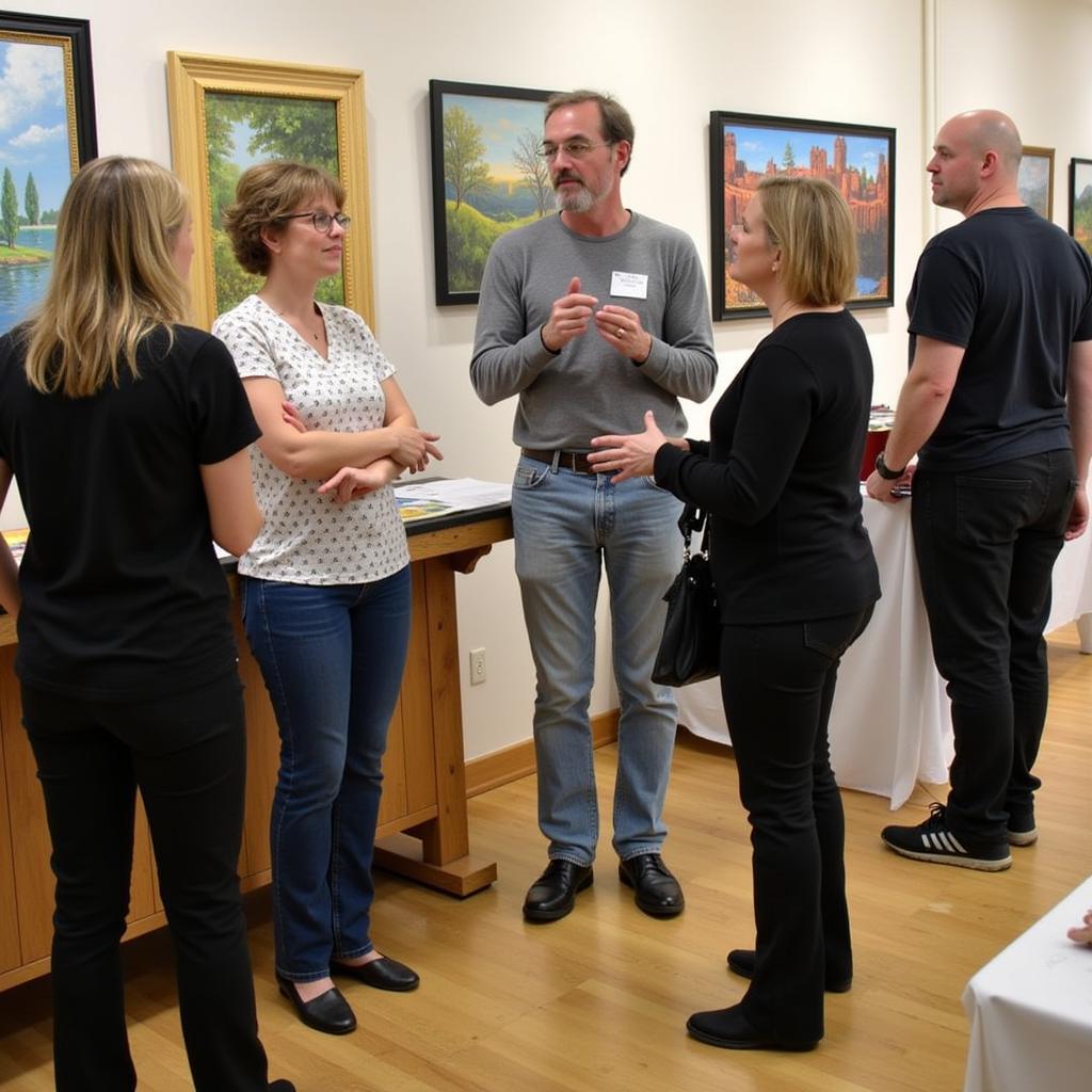 Artists interacting with visitors at the East Aurora Art Show.