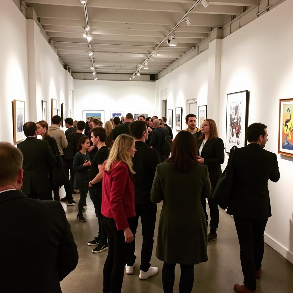 Art gallery exhibition opening in East London