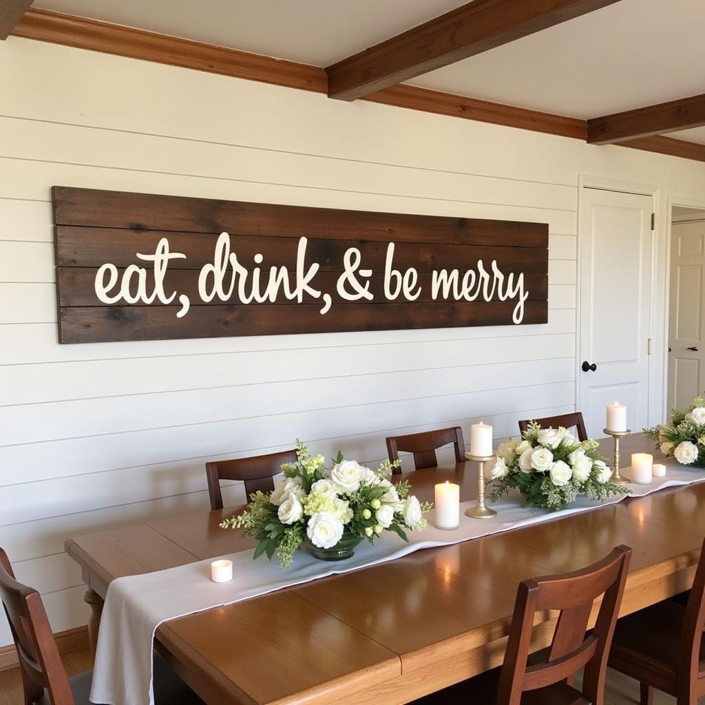 Rustic "Eat Drink and Be Merry" Sign in Dining Room