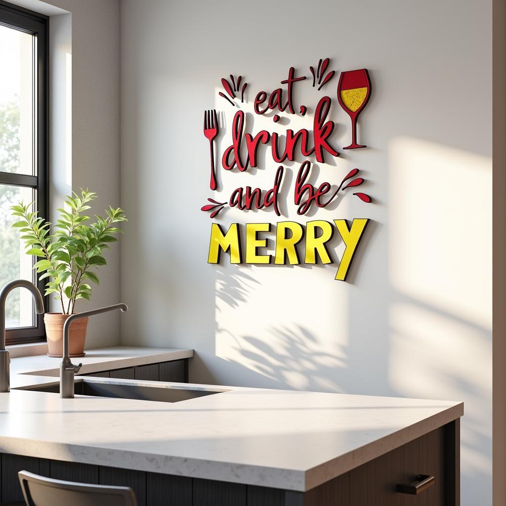 Eat Drink and Be Merry Wall Art in a Modern Kitchen