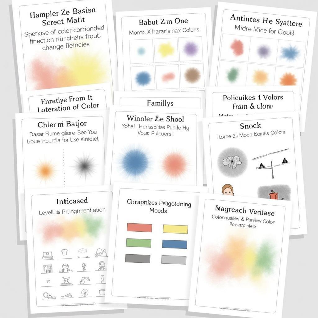 Printable worksheets focusing on color as an element of art, suitable for various skill levels.