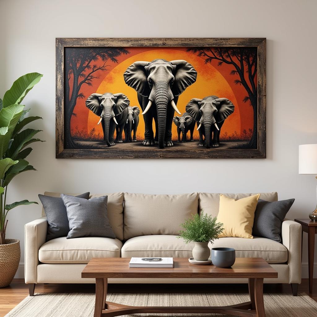 Elephant Family Metal Wall Art for Living Room Decor