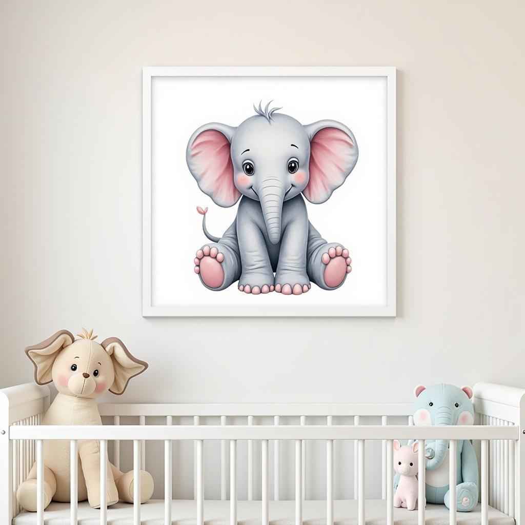 Watercolor Elephant Wall Art for Nursery Room Decor