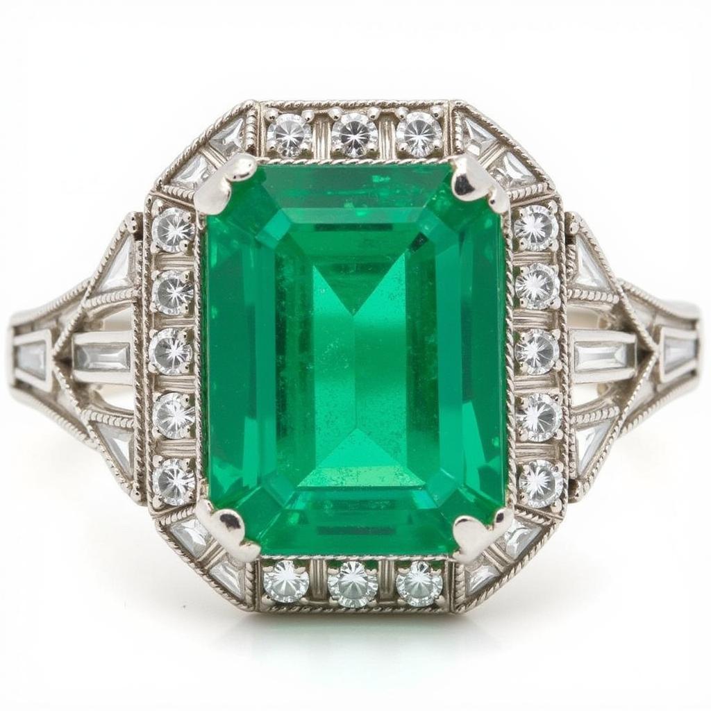 Close-up of an Emerald Art Deco Ring