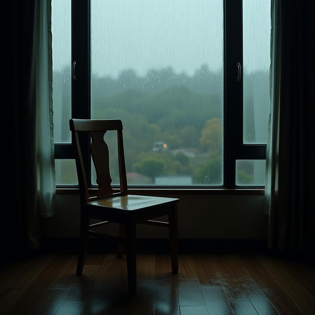 Empty Chair by Window in the Rain