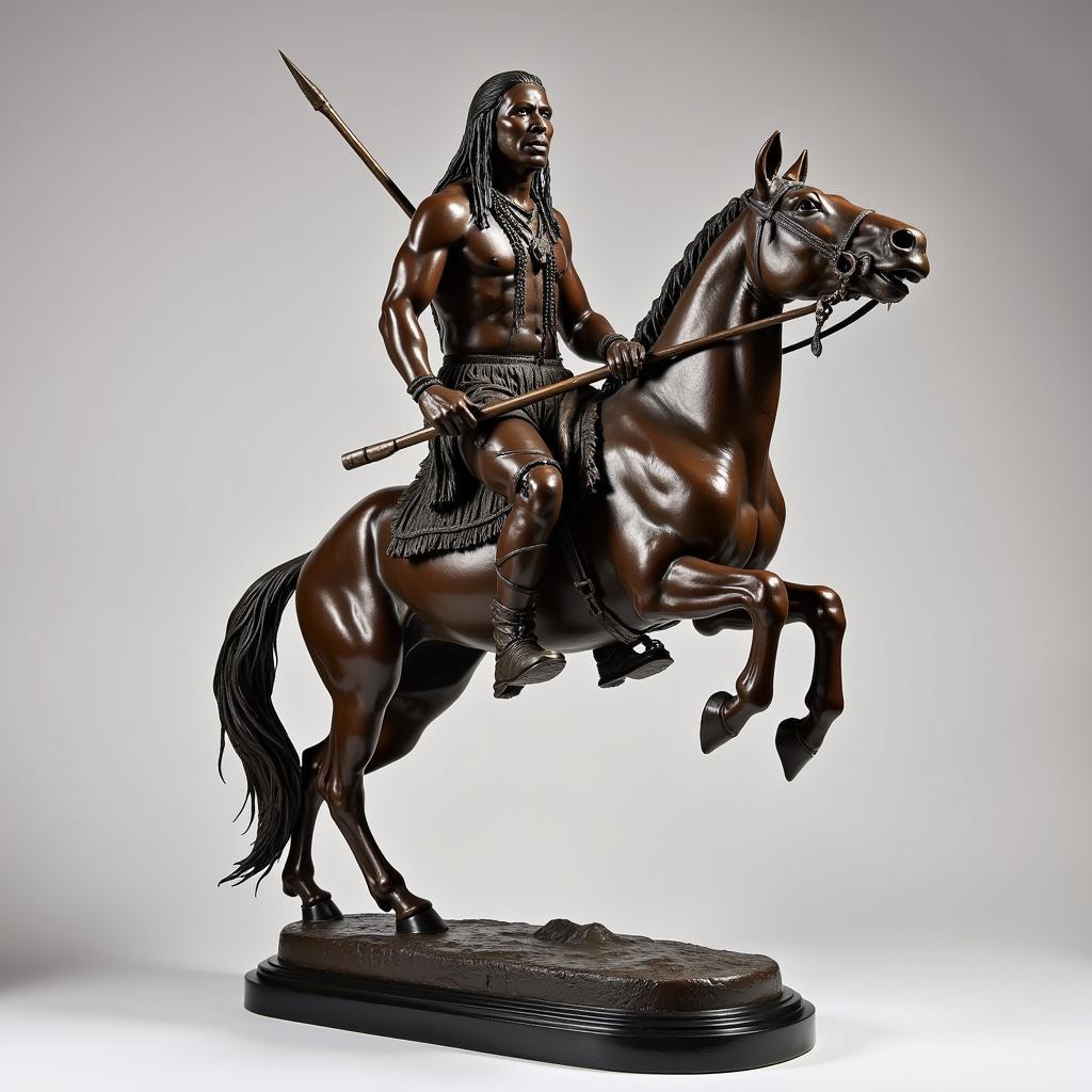 Enoch Kelly Haney's bronze sculpture "The Guardian" depicts a Seminole warrior on horseback, symbolizing strength and protection.