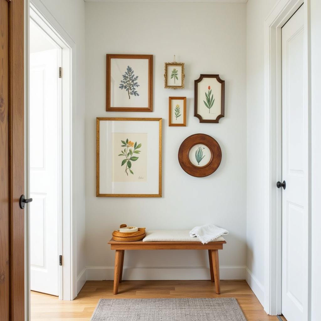 Gallery Wall with Framed Botanical Prints in an Entryway