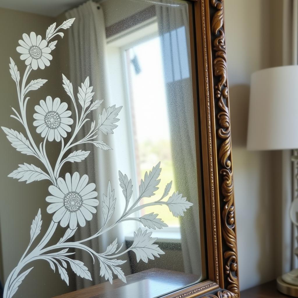 Etched Mirror Art with Floral Design