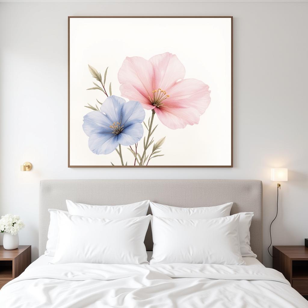 Extra Large Floral Wall Art in a Serene Bedroom