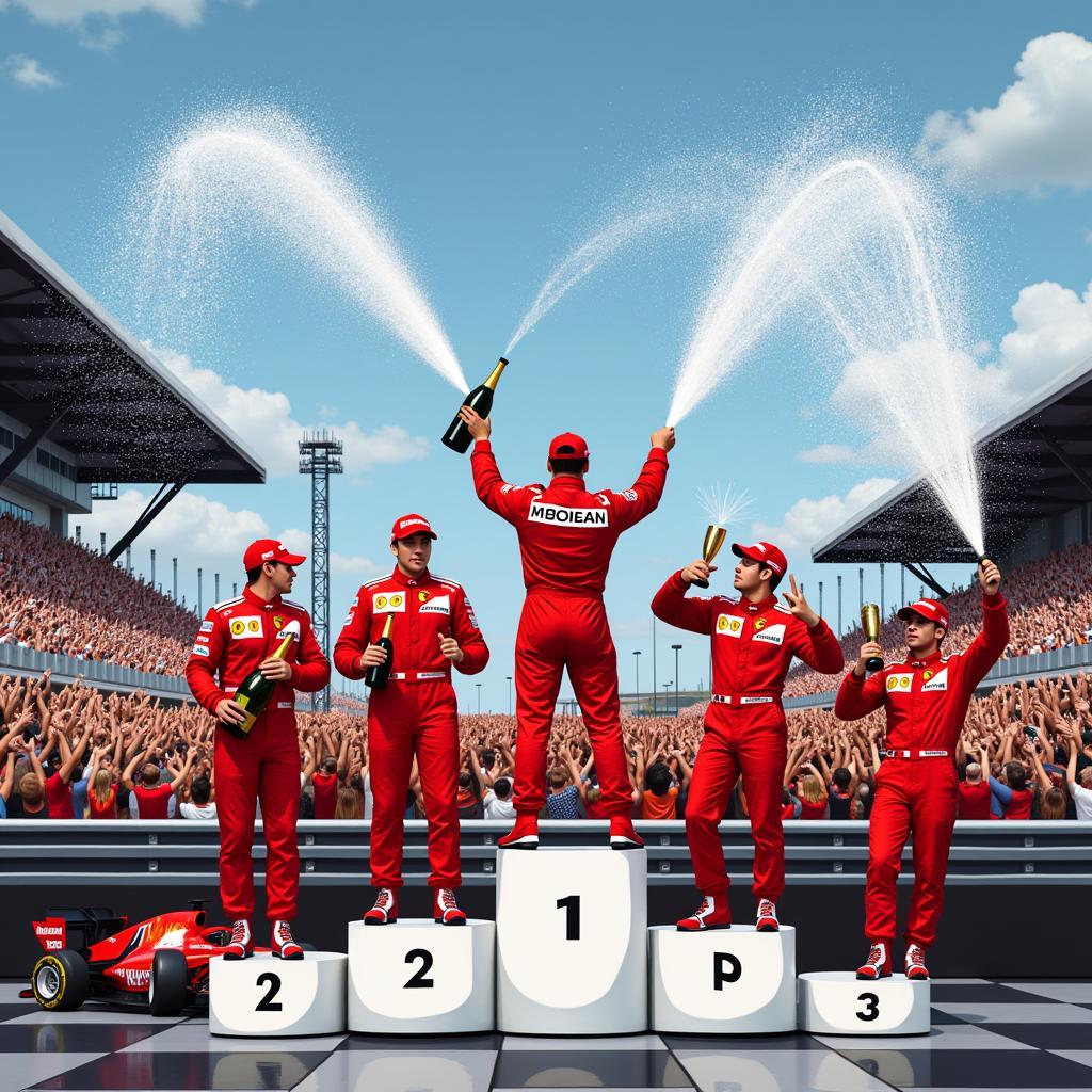 F1 Champions Celebration Print: A celebratory scene depicting the podium ceremony, with champagne spraying and the winning team rejoicing.