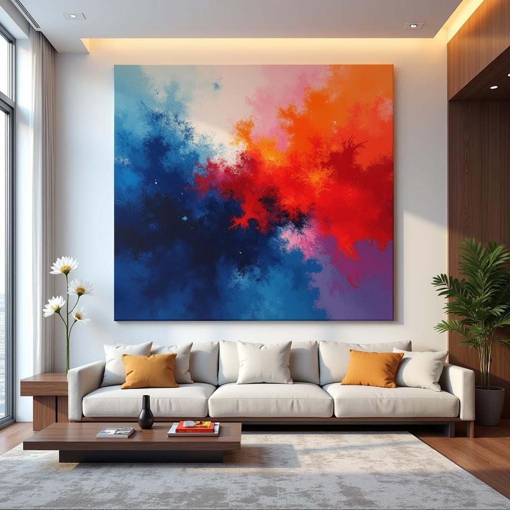 Vibrant Abstract Fabric Canvas Wall Art in a Modern Living Room