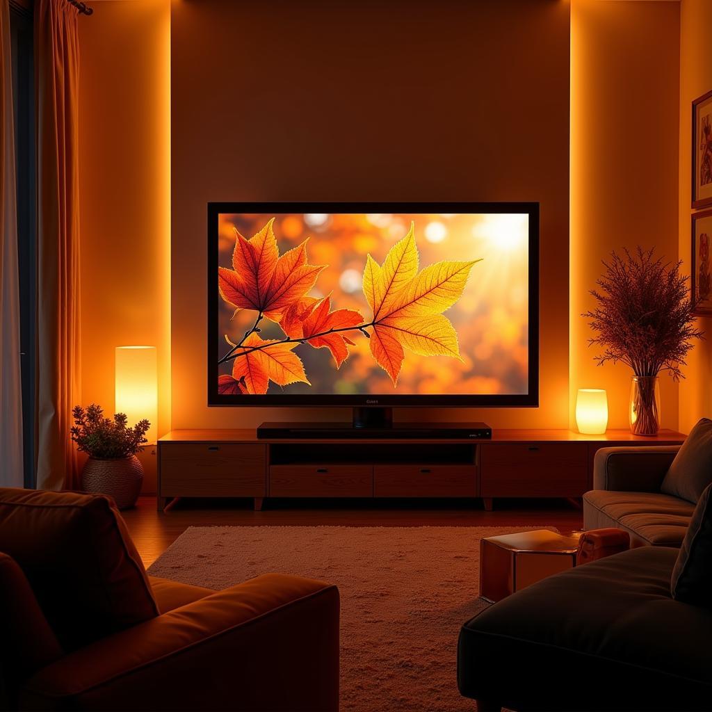 Fall Frame TV Art in a Cozy Living Room