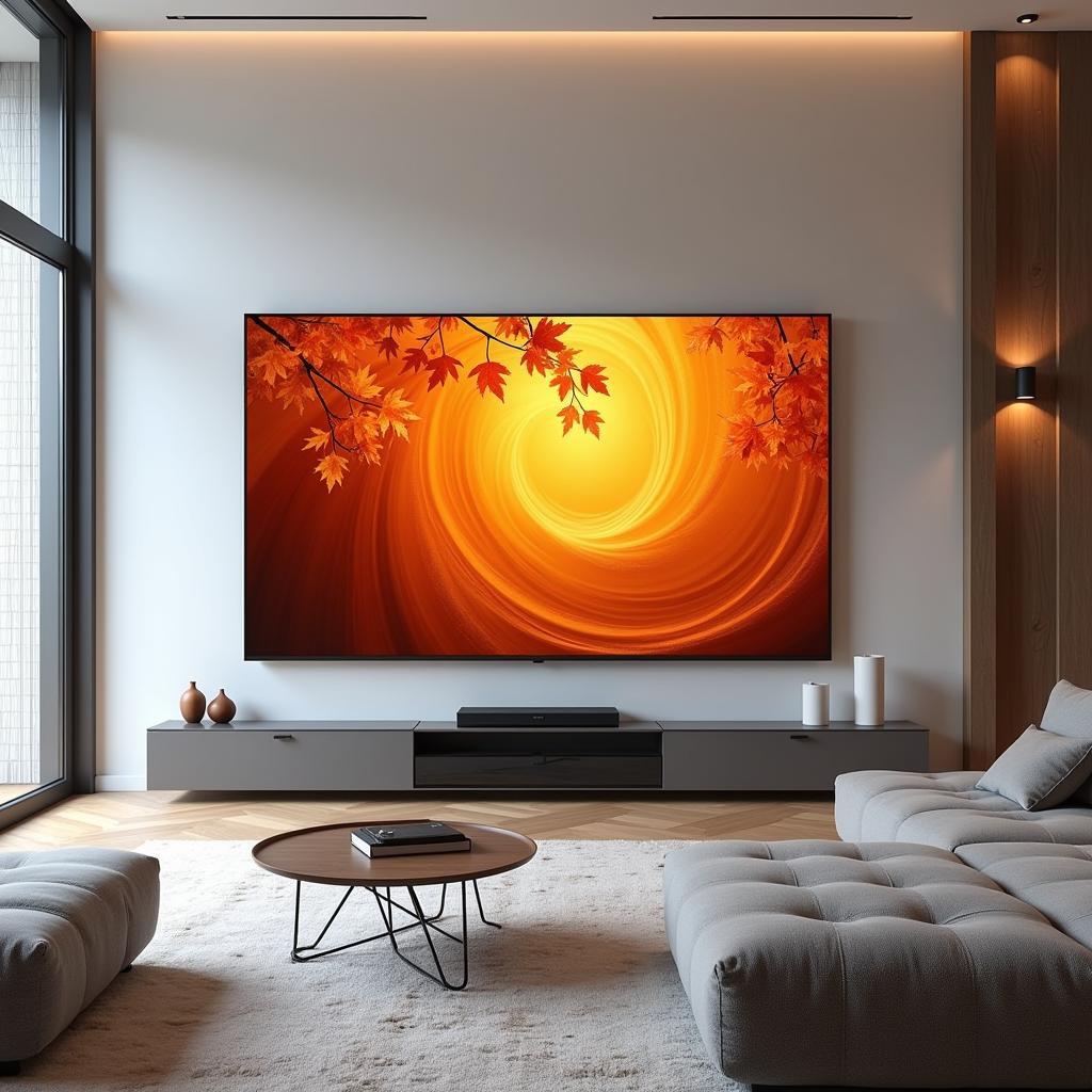 Fall Frame TV Art in a Modern Living Room Setting