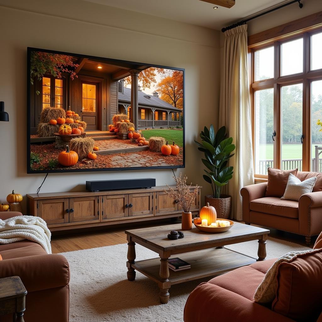 Fall Frame TV Art Displaying a Rustic Farmhouse Scene