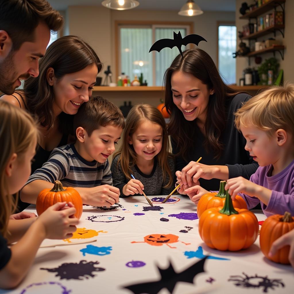 Family Creating Whimsical Halloween Art Together