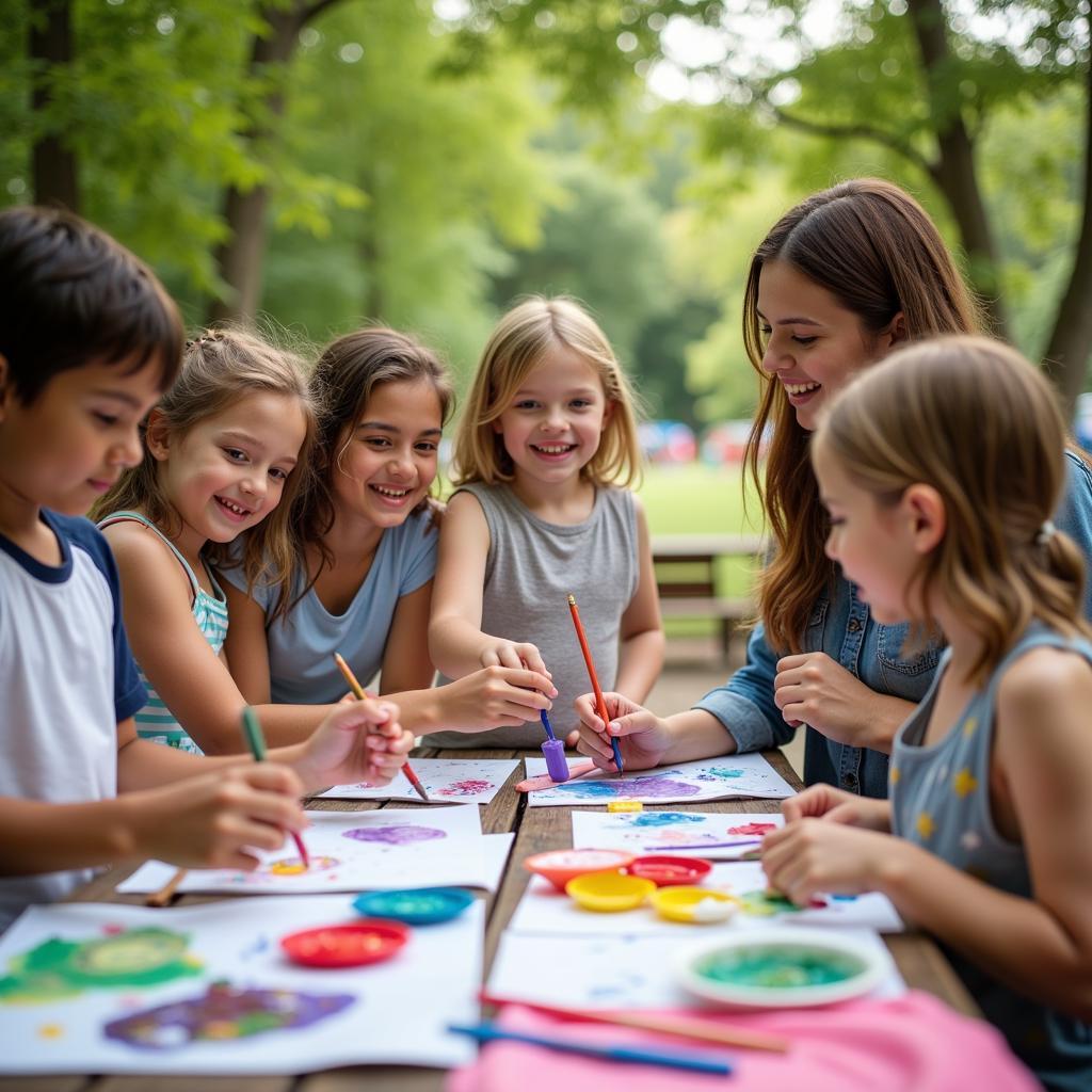 Families engage in creative activities at Art in the Park Okoboji, fostering a love of art in children of all ages.