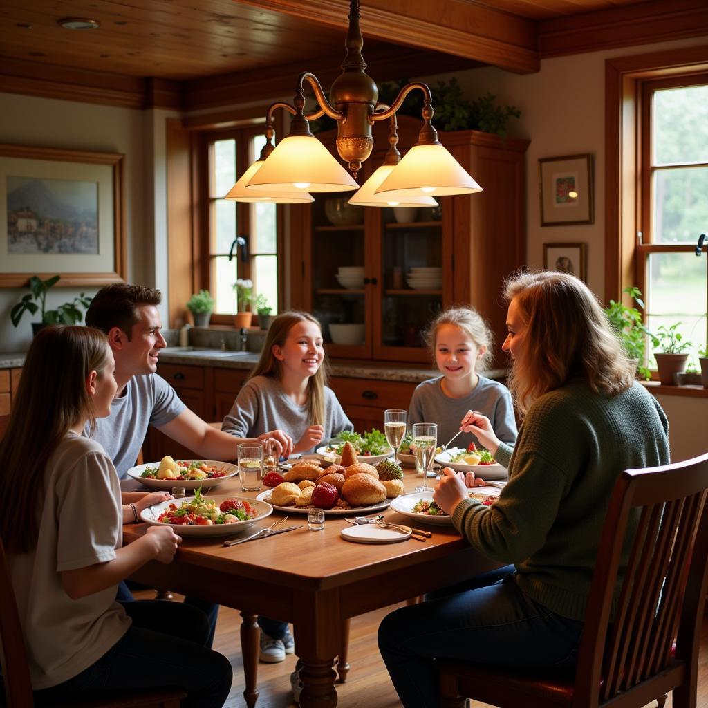 Family Gathered Around an Arts and Crafts Dining Table