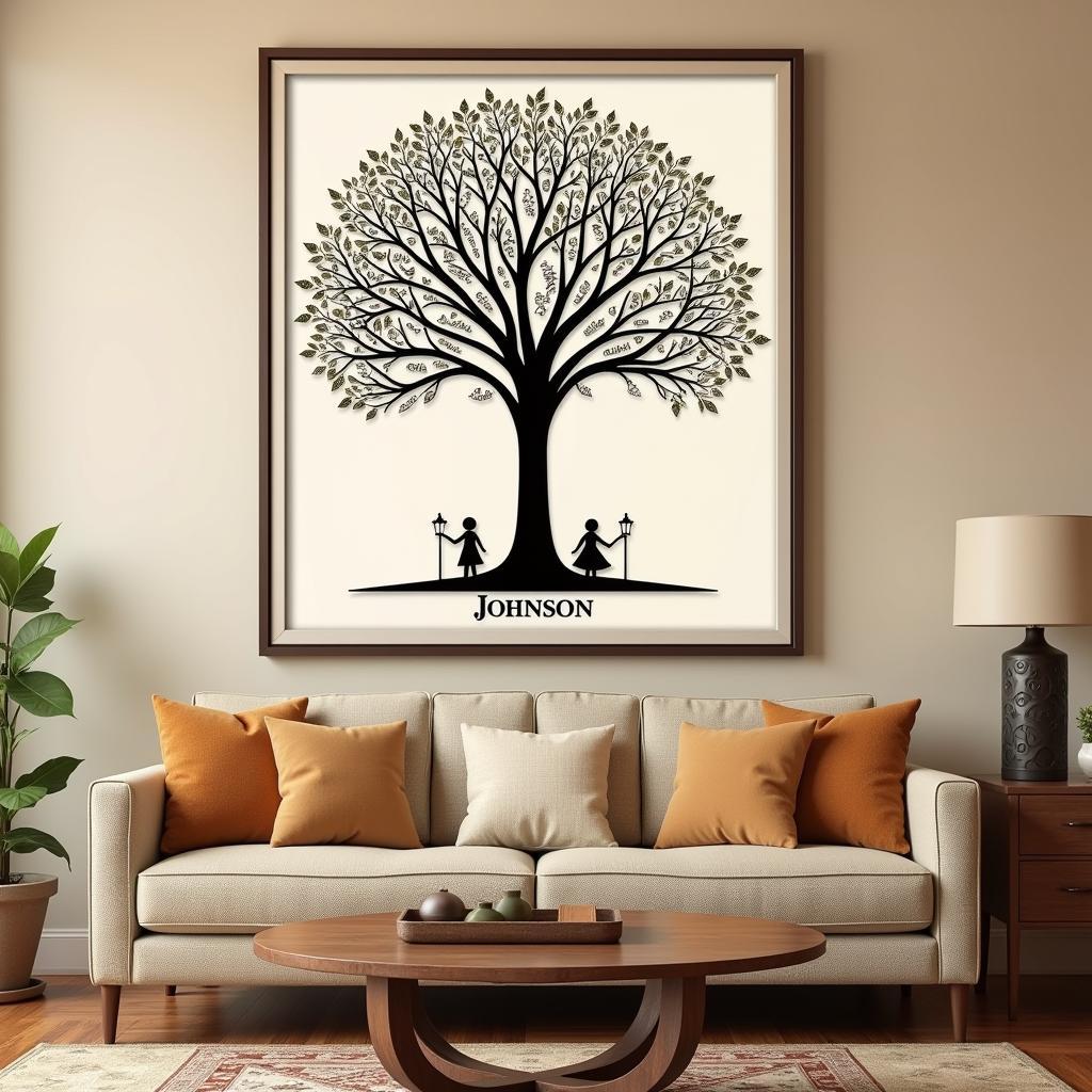 Personalized Family Tree Wall Art with Last Name Displayed Prominently