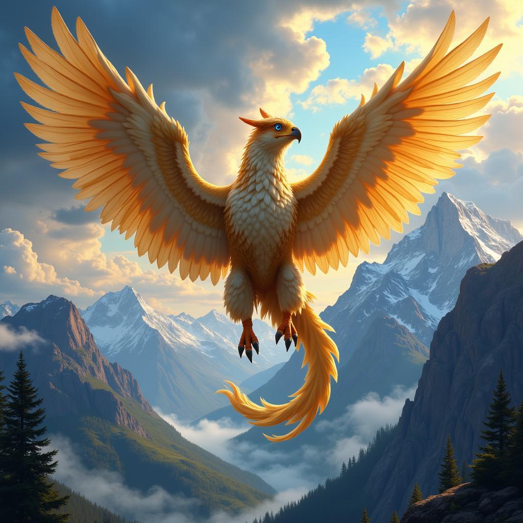 Griffin Soaring Over a Mountainous Landscape in Fantasy Zoo Art