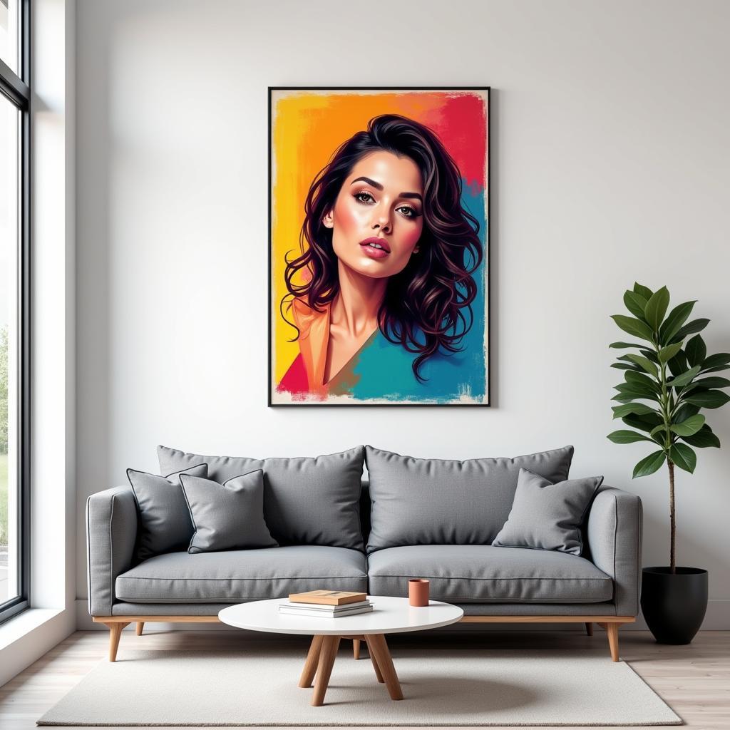 Modern Living Room Decorated with Female Wall Art