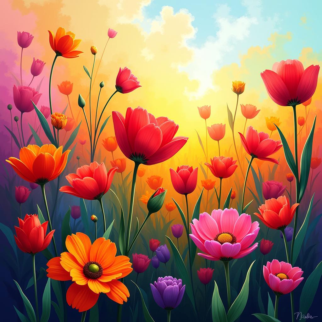 Abstract Digital Art of a Field of Flowers