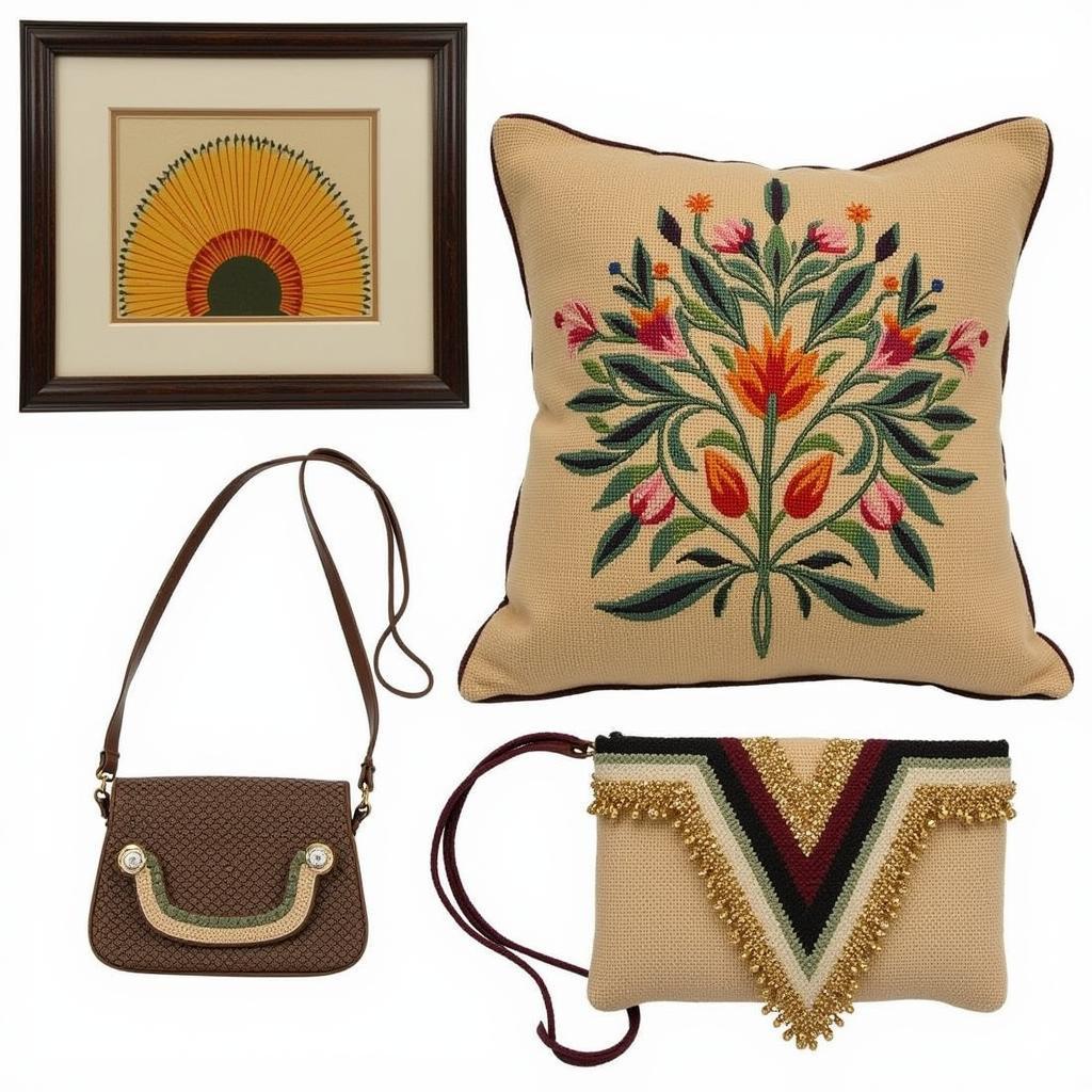 Examples of completed art deco cross stitch projects showcasing various techniques and embellishments