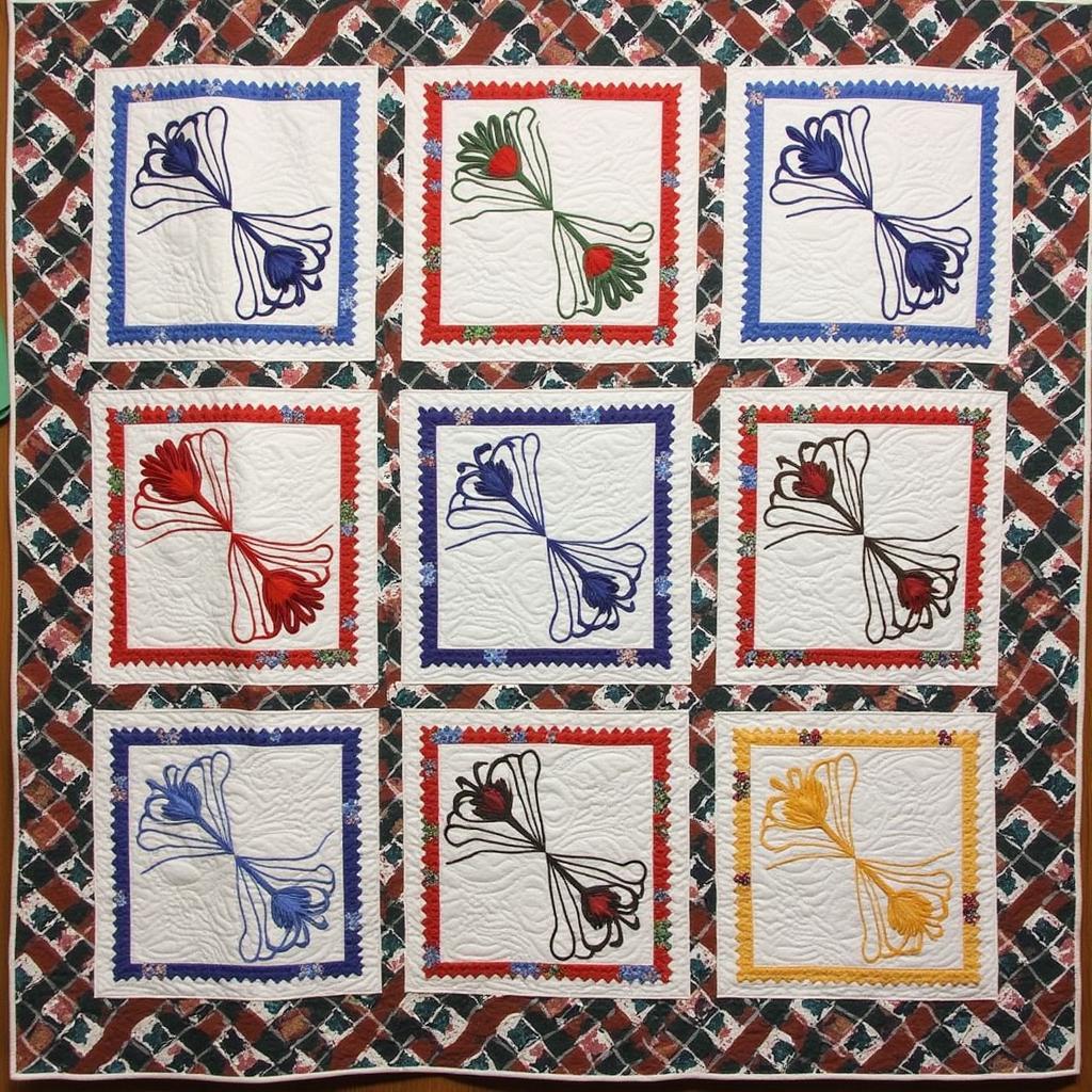 Finished Jack Dempsey Quilt with Various Block Designs