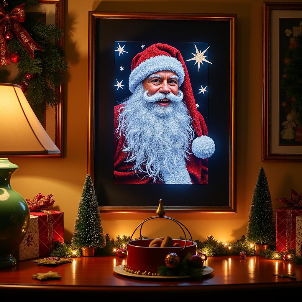 Finished Santa Diamond Art Displayed in a Festive Setting