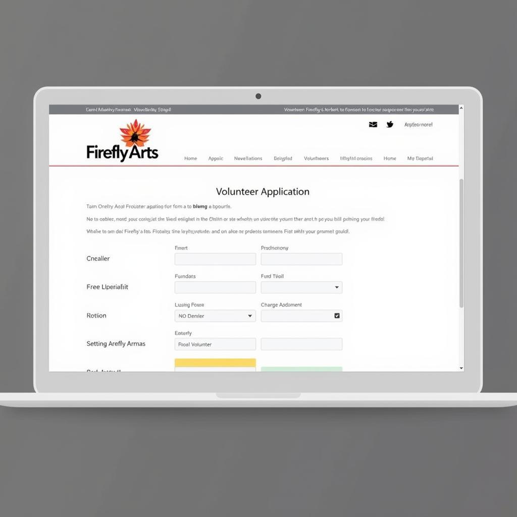 Firefly Arts Volunteer Application Form on a Laptop