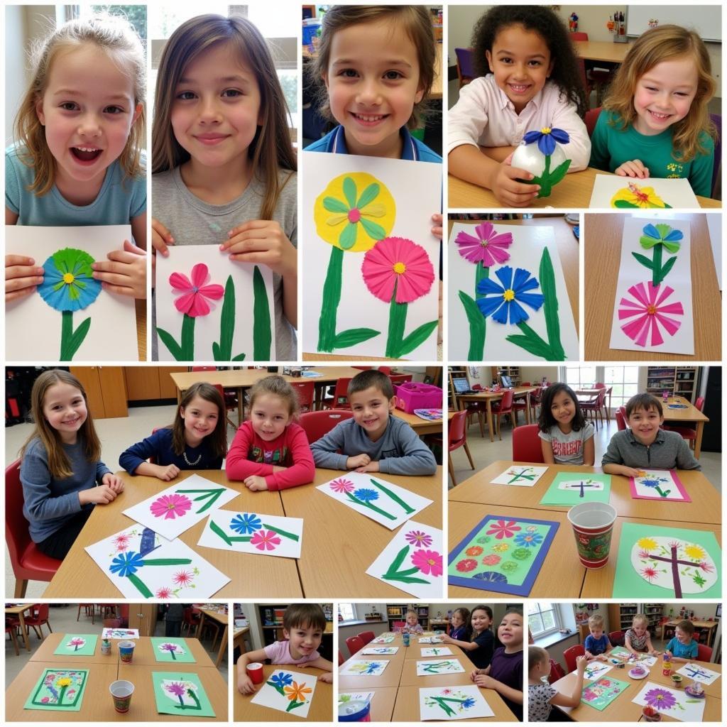 Colorful Flower Art Collage Created by Kindergarten Students