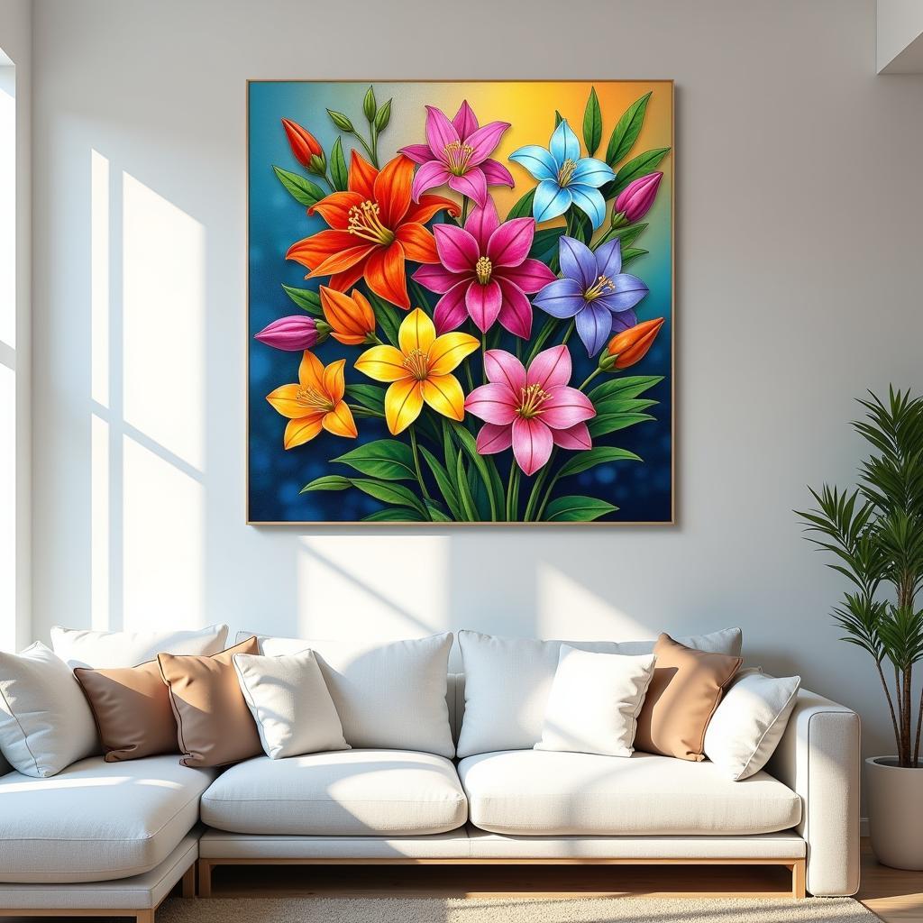 Flower Glass Wall Art in a Living Room