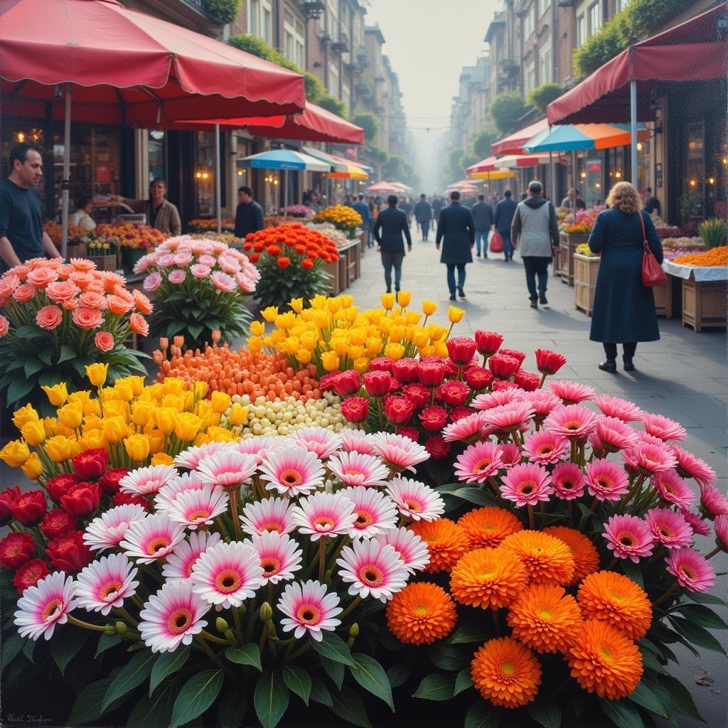 Flower Market Art Oil Painting