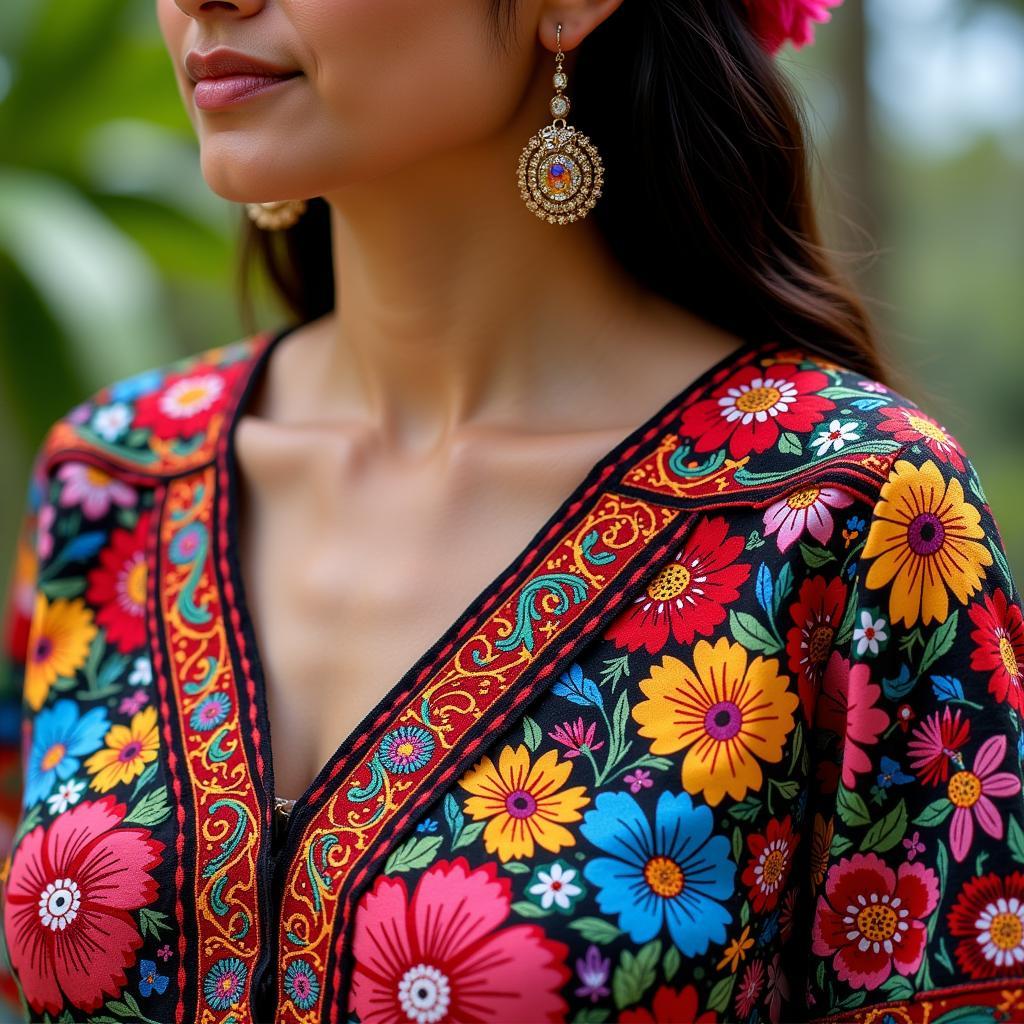 Traditional Guna Blouse with Intricate Flower Mola Art