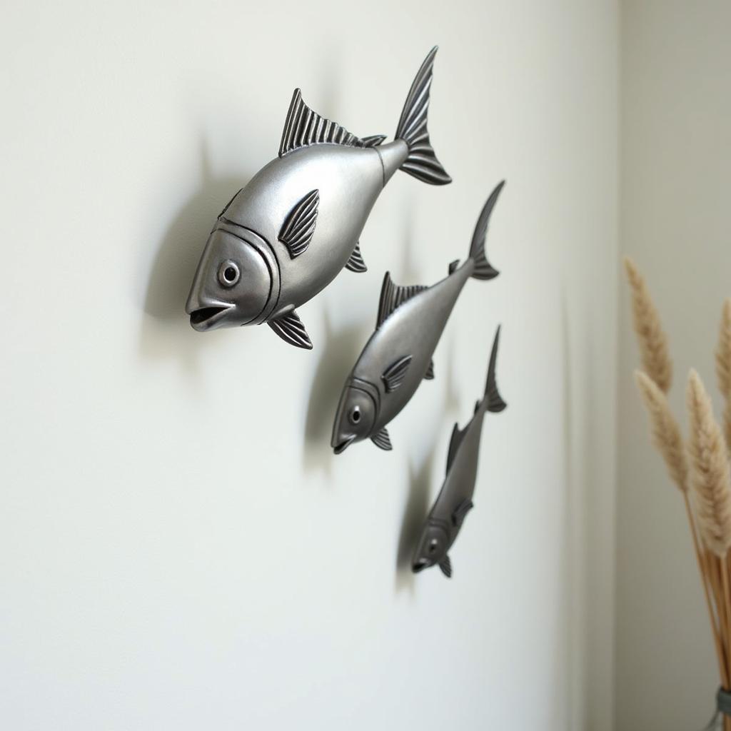 Modern Metal Flying Fish Wall Art Sculpture