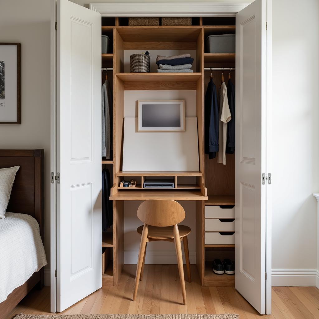 Folded art desk stored neatly in a closet