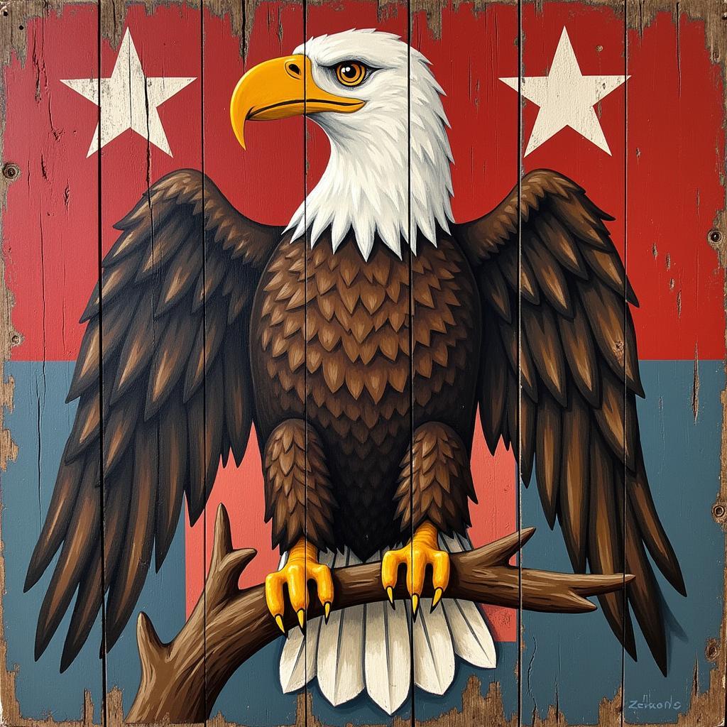 American folk art featuring a patriotic eagle painting