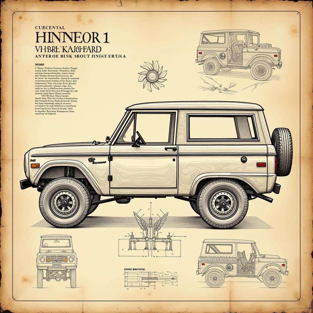 Vintage Ford Bronco Blueprint Wall Art