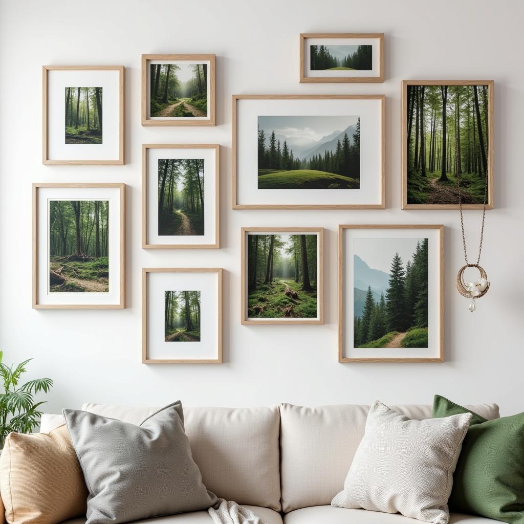 Forest Framed Art: Gallery Wall with Various Frames and Styles