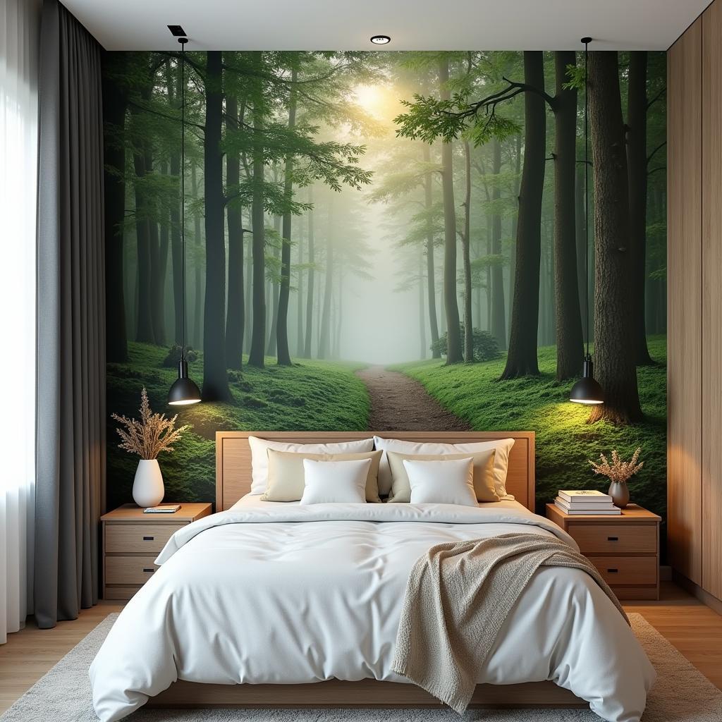 Forest Wallpaper as a Focal Point in a Bedroom